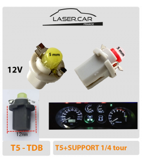 T5 LED - CULOT W5W 30lm sur support clips tableau de bord bx 8,4, bx8,5, bx 8,3