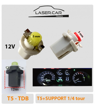 T5 LED - CULOT W5W 30lm sur support clips tableau de bord bx 8,4, bx8,5, bx 8,3