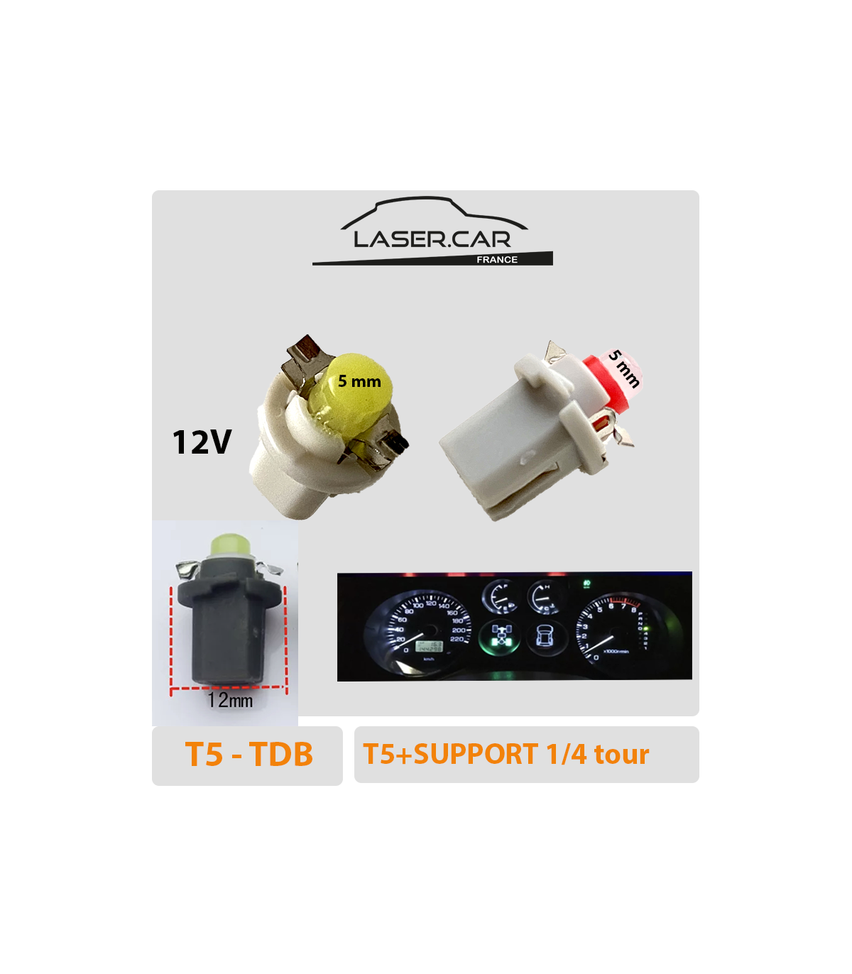 T5 LED 12v, w1w - Lot 5 Ampoules sur support -8.4, 8.5, 8.3