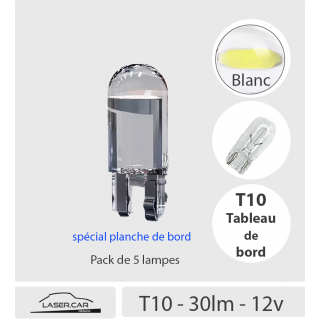 T10 LED PLANCHE DE BORD _ 30LM _ CRISTAL BLANC. QUALITE PREMIUM