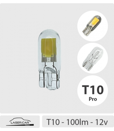T10 LED, 100lm, TUBE VERRE, LASER CAR