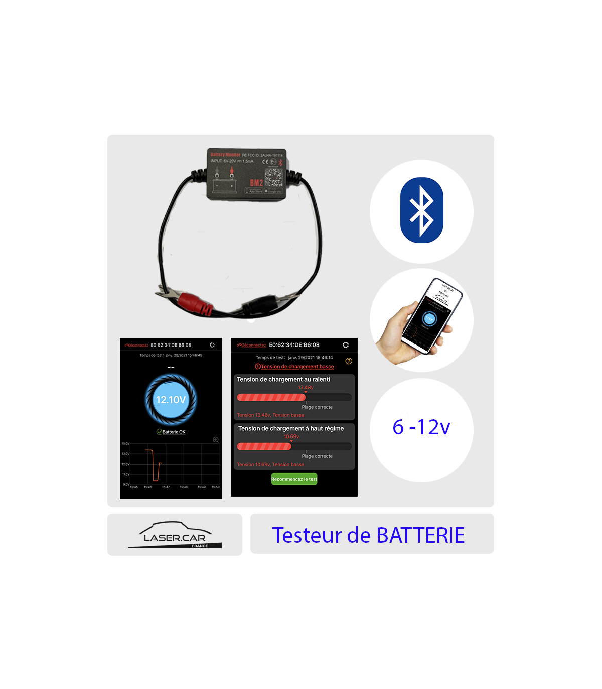 Moniteur de Batterie Connecté Bluetooth 6V et 12V