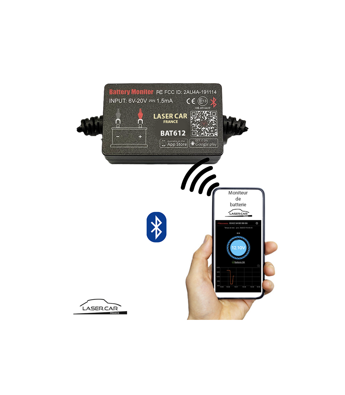 Moniteur de Batterie Bluetooth Tension de Batterie Automobile Courant de  Puissance Testeur de capacité de Charge et de Décharge Voltmètre  Ampèremètre