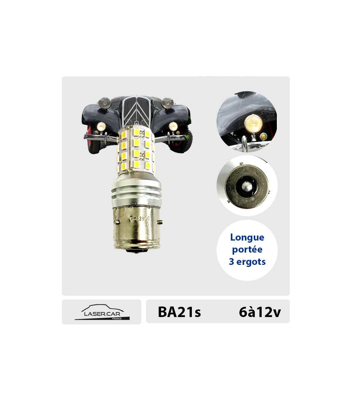 Spænding Eddike uhyre Ampoule LED BA21s, 3 ERGOTS, 6 à 12v, Blanc Chaud