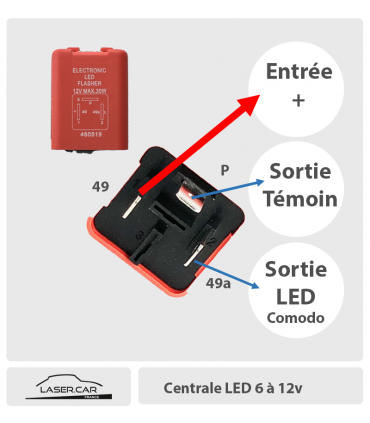 Centrale clignotant LED 6 à 12v avec retour témoin intégré