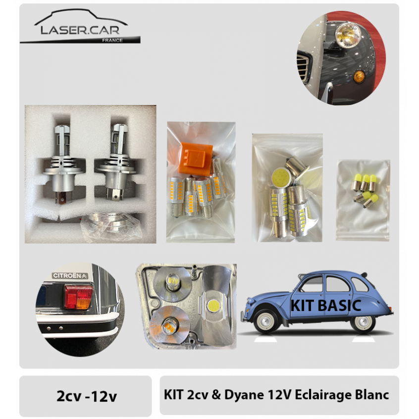 Kit éclairage LED Pour Voiture - 7 LEDs Avec Condensateur Et 2 Lamelles D'alimentation - Neuf