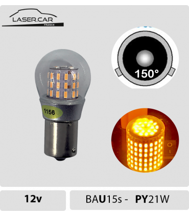 Ampoule Clignotant  LED BAU15s PY21w, Ergots décalés à 150°, Couleur orange, forte puissance