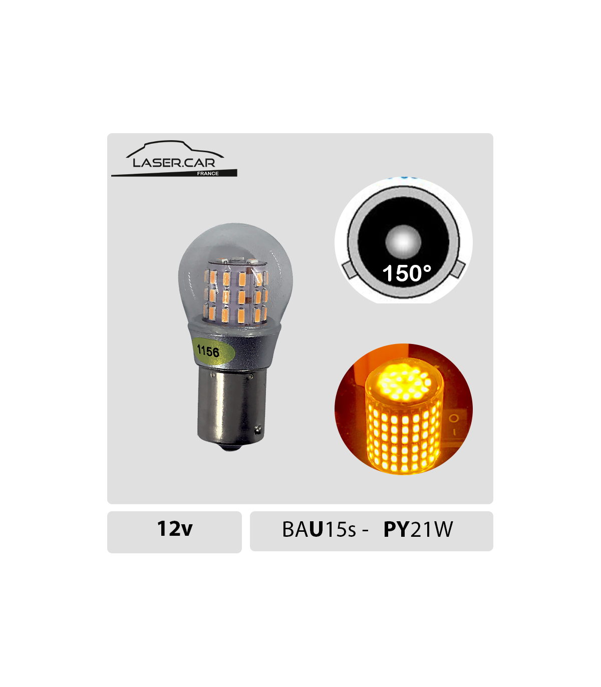 Ampoule LED de clignotant de voiture, 1156 BA15S BAU15S P21W PY21W