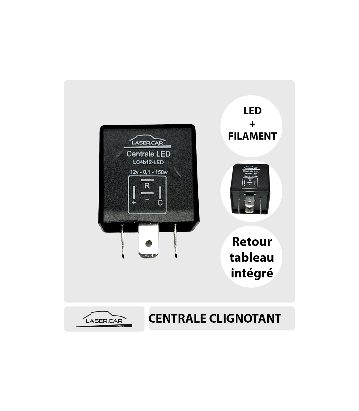 CENTRALE CLIGNOTANT LED 12V, Universelle, 4 broches + Retour témoin intégré