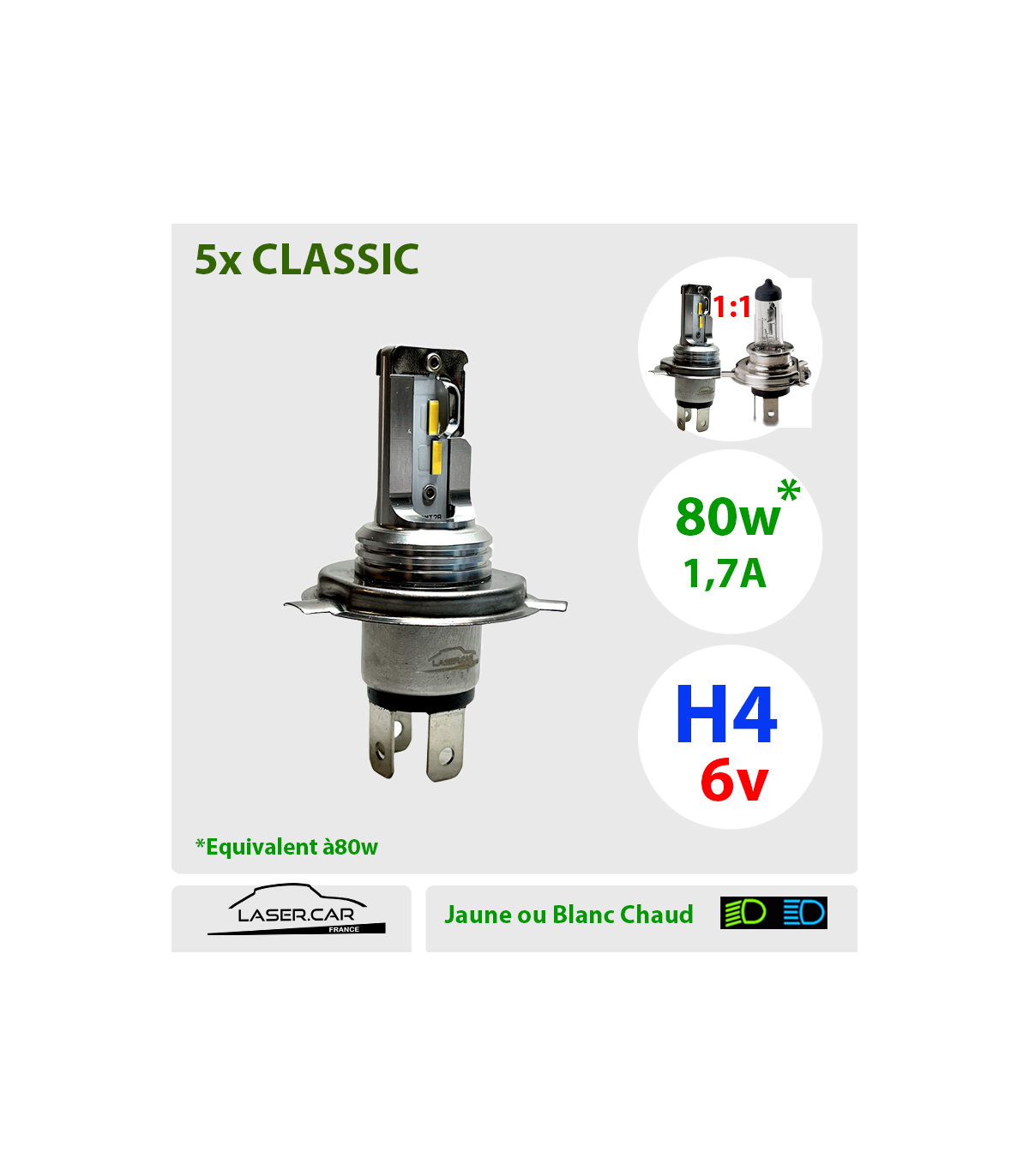 H4-P43T LED 6v, 80W* Série 5x classic