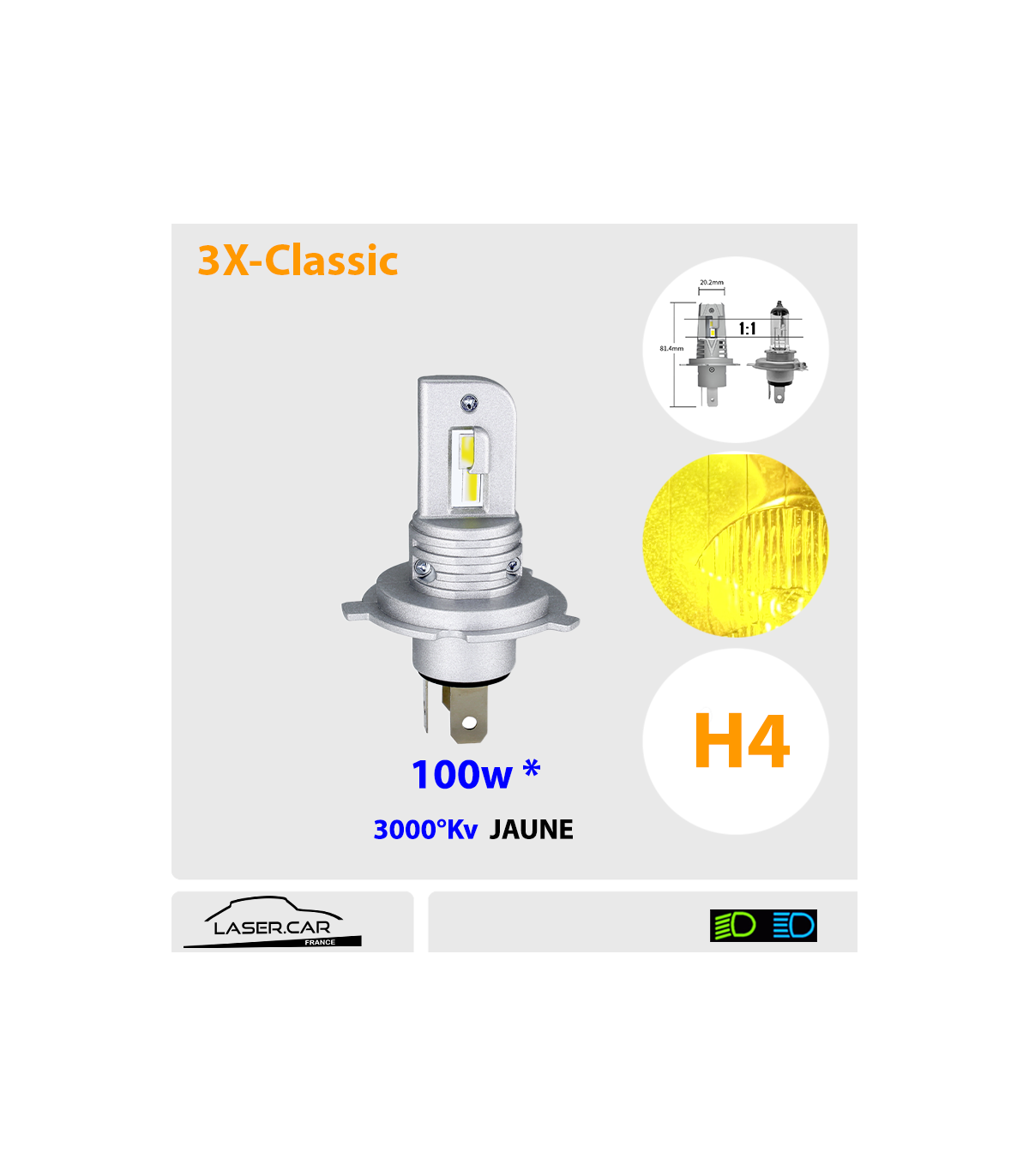 Ampoule H4 jaune 100W - Équipement auto