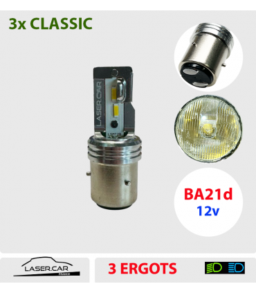 BA21d  3 ERGOTS 12V, JAUNE, BLANC CHAUD, LASER CAR