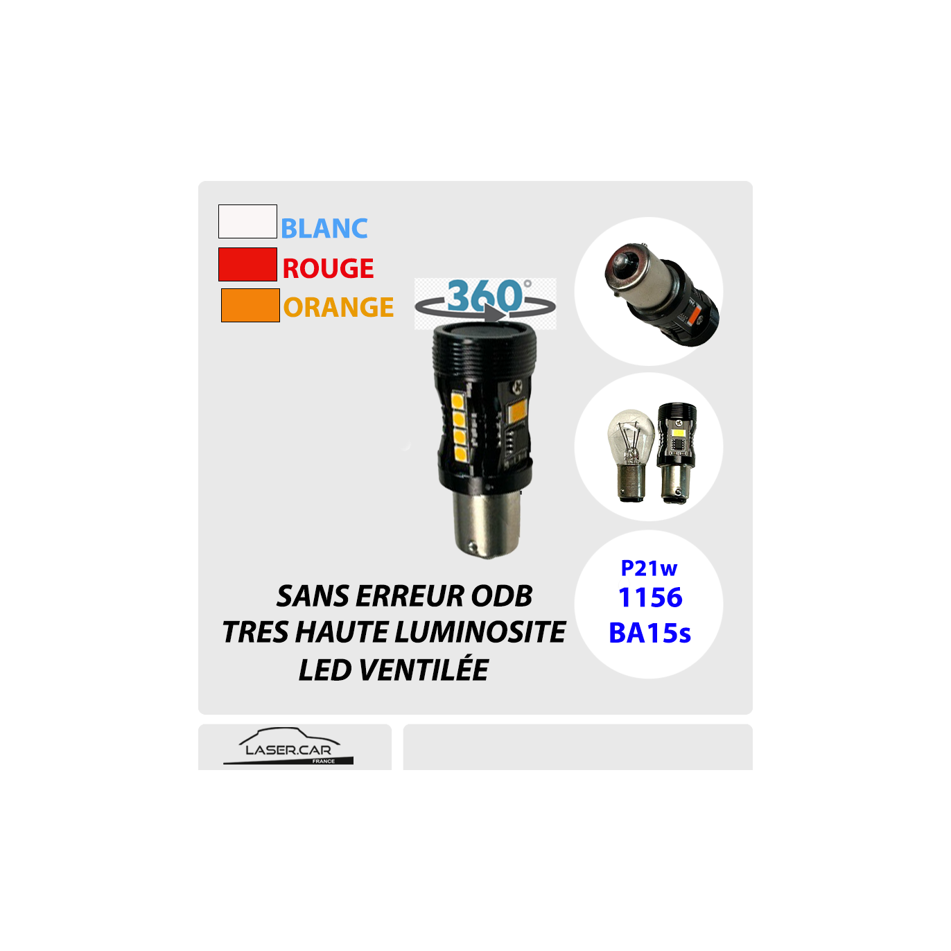 Ampoules LED BA15S P21W 1156 - Blanc 6000K, Canbus, Pour Feux De Frein Ou Recul - Lot De 2