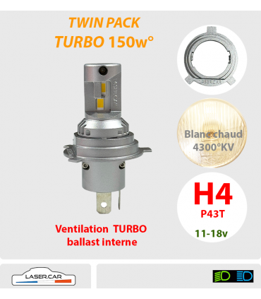 H4 LED TURBO VENTILEE BLANC CHAUD  LASERCAR