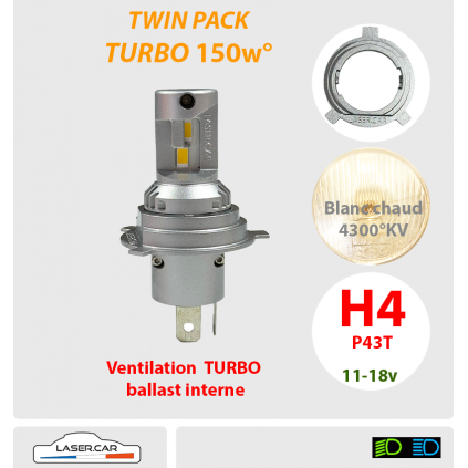 H4 LED TURBO VENTILEE BLANC CHAUD  LASERCAR