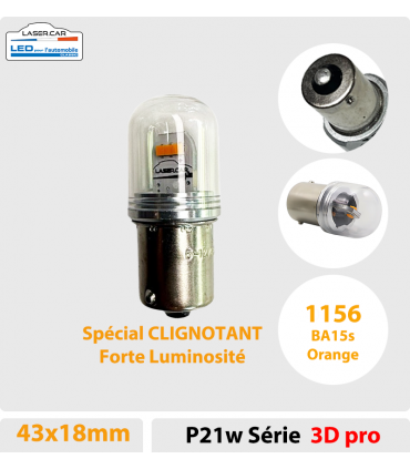 AMPOULES LED, P21W, 1156, BA15s, 6 à 12V ,COULEUR ORANGE,  clignotantsCLIGNOTANT LASER CAR