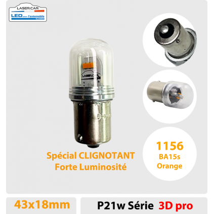 AMPOULES LED, P21W, 1156, BA15s, 6 à 12V ,COULEUR ORANGE,  clignotantsCLIGNOTANT LASER CAR