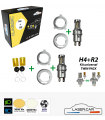 H4+R2 LED 150w*, Série TWIN CLASIC JAUNE, ventilé