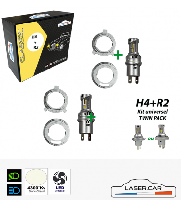 KIT LED  H4 + R2 code européen UNIVERSEL TWIN PACK LASER CAR