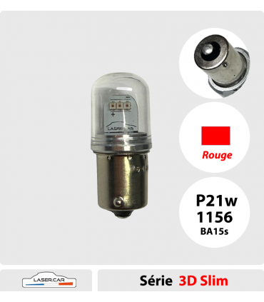 AMPOULES LED, P21W, 1156, BA15s, 6 à 12V ,COULEUR ROUGE, LASER CAR