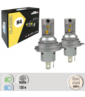 H4 LED 150w TURBO VENTILEE BLANC CHAUD  LASERCAR