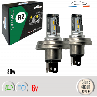 R2 P45T BI-LUX  Code Européen 6v Blanc chaud Lasercar LED vintage