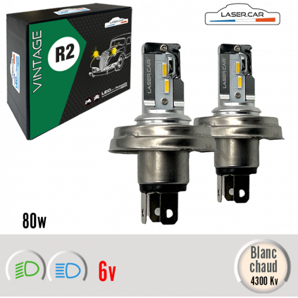 R2 P45T BI-LUX  Code Européen 6v Blanc chaud Lasercar LED vintage