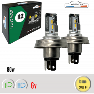 R2 P45T BI-LUX  Code Européen 6v JAUNE, Lasercar LED vintage
