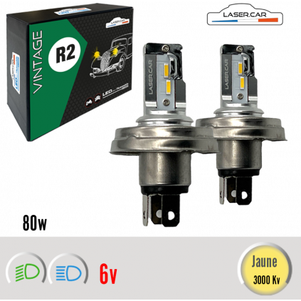 R2 P45T BI-LUX  Code Européen 6v JAUNE, Lasercar LED vintage