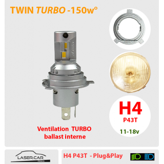 H4 150W BLANC CHAUD , LASER CAR