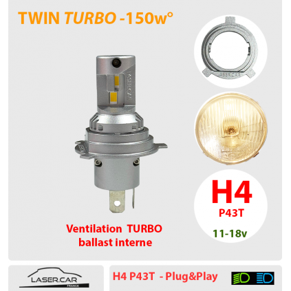 H4 150W BLANC CHAUD , LASER CAR