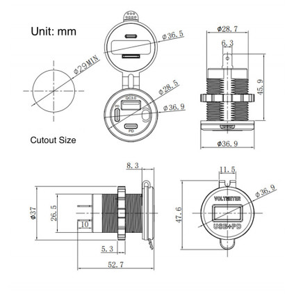 Prise 3x USB & USB-C - 2,1A