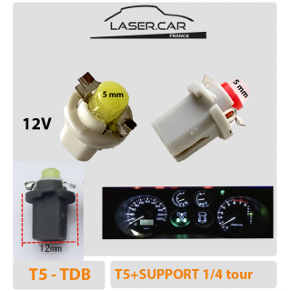 T5 LED - CULOT W5W 30lm sur support clips tableau de bord bx8,5,