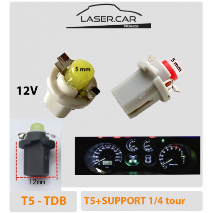T5 LED - CULOT W5W 30lm sur support clips tableau de bord bx8,5,