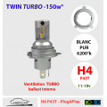 1x H4, P43t LED 150w*, TWIN CLASIC Blanc PUR, ventilé