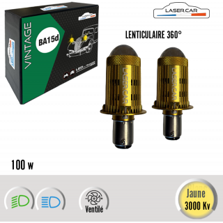 LED BA15d JAUNE 6V 12V LENS LASERCAR