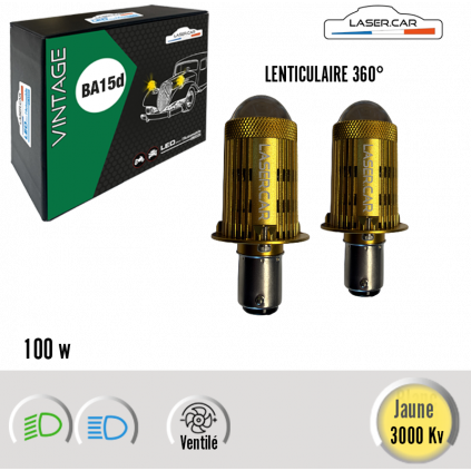 LED BA15d JAUNE 6V 12V LENS LASERCAR